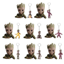 Load image into Gallery viewer, 2pcs/set PVC Groot Baby Flowerpot Cute Action Figures Model Toy Pen Pot Holder Hero Model Gifts for Kids+Keychain Pendant Doll