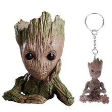 Load image into Gallery viewer, 2pcs/set PVC Groot Baby Flowerpot Cute Action Figures Model Toy Pen Pot Holder Hero Model Gifts for Kids+Keychain Pendant Doll