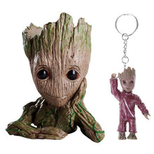 Load image into Gallery viewer, 2pcs/set PVC Groot Baby Flowerpot Cute Action Figures Model Toy Pen Pot Holder Hero Model Gifts for Kids+Keychain Pendant Doll